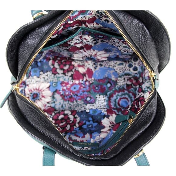 Vera Bradley GREEN BLACK REAL LEATHER ZIP AROUND SHOULDER BAG HANDBAG TOTE PURSE - Picture 10 of 16